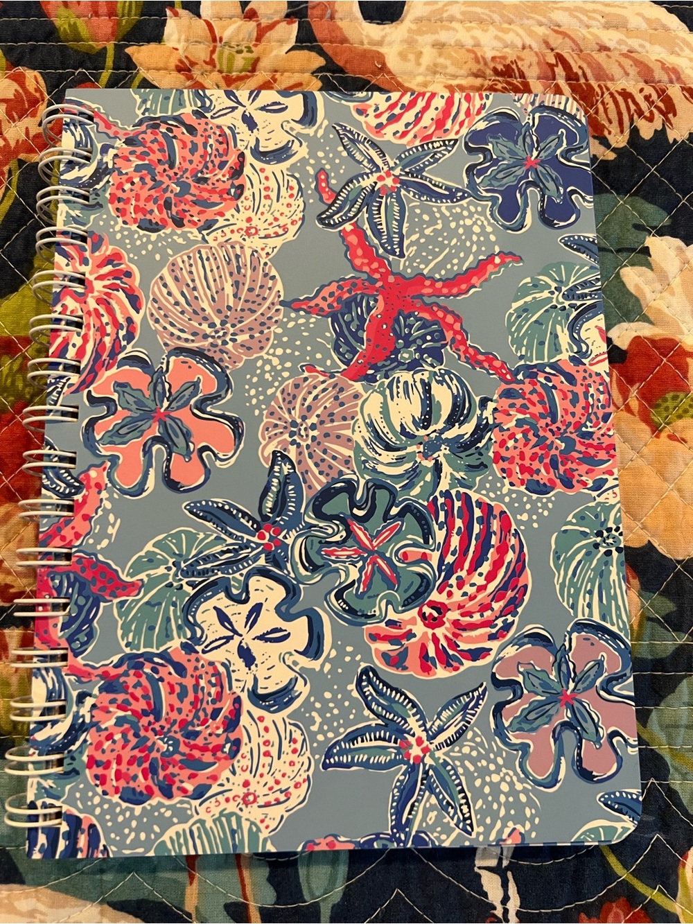 Lilly Pulitzer Spiral Notebook in Light Blue with Pink & Navy Sea Shells